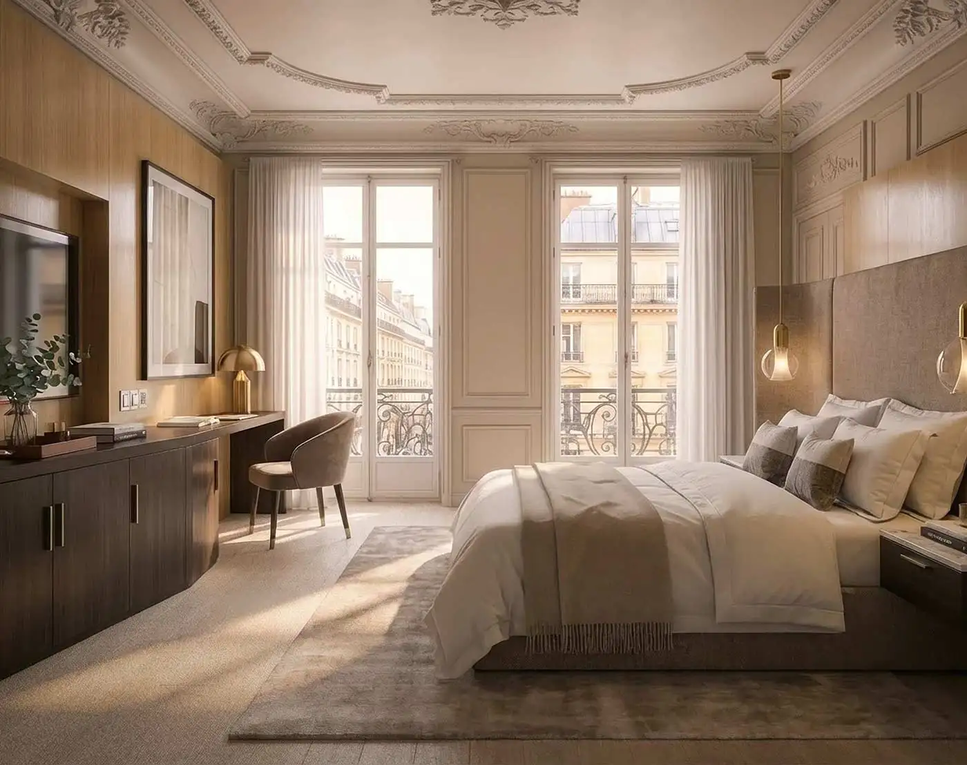 Chambre de résidence hôtelière haut de gamme dans un immeuble haussmannien à Paris